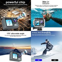 5K Action Camera 4K60FPS Dual IPS Touch LCD EIS WiFi 170° 30M Waterpro