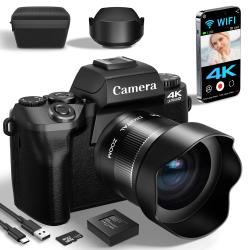 Digital Camera for Photography, 4K 64MP WiFi Vlogging Camera with Flas