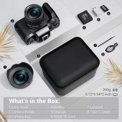 Digital Camera for Photography, 4K 64MP WiFi Vlogging Camera with Flas