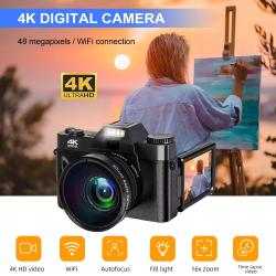 4K Digital Camera 48MP 16X Digital Zoom 3'' Flip Screen WiFi Web Camco