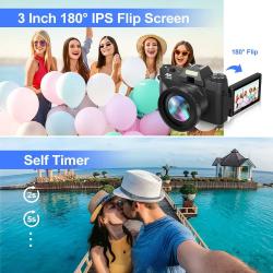 4K Digital Camera 48MP 16X Digital Zoom 3'' Flip Screen WiFi Web Camco