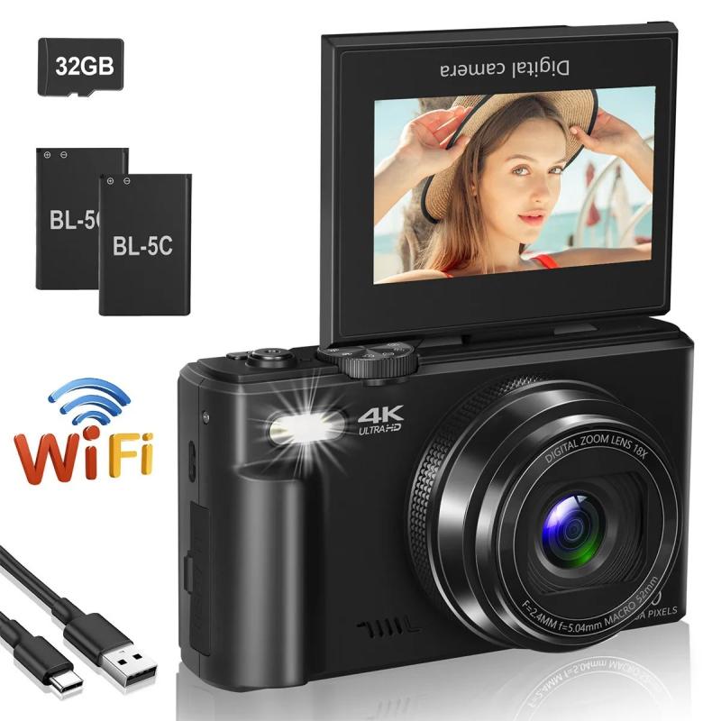 4K compact digital photography camera, 18x digital zoom, vintage vlog 