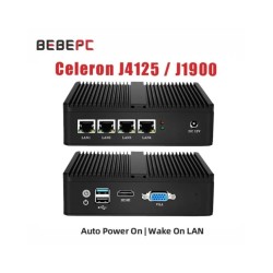 BEBEPC Fanless Mini PC Firewall Router Intel Celeron J1900 N2830 4 LAN