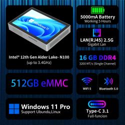 Higole F9B Pro 7'' Intel N100 Mini PC with Screen Windows 11 WiFi5 16G