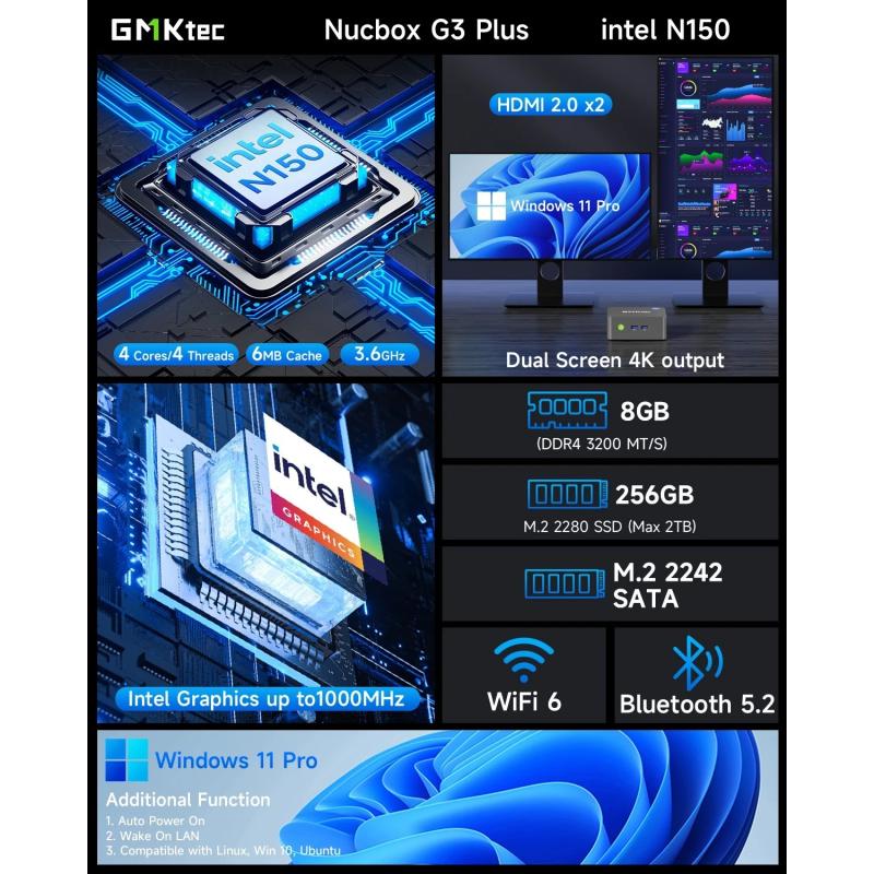 GMKtec Mini Pc GMK G3 PLUS NUCBOX Windows 11 Pro Alder Lake N150 Intel