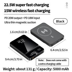 5000mAh portable magnetic wireless charging power bank 22.5W super fas