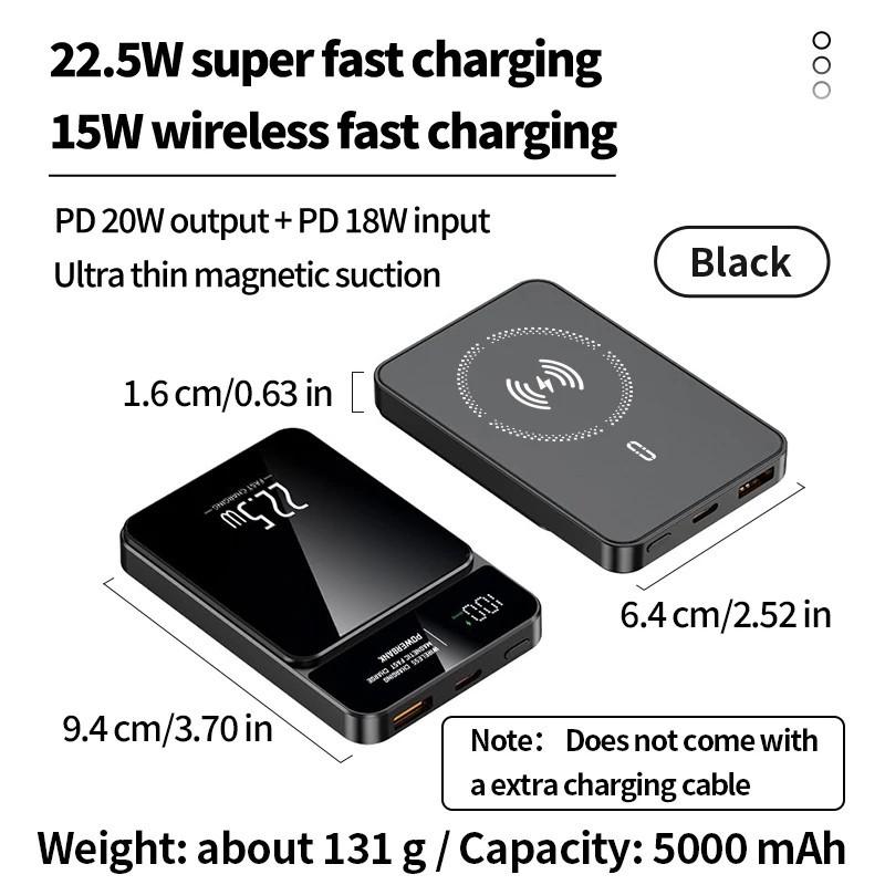 5000mAh portable magnetic wireless charging power bank 22.5W super fas