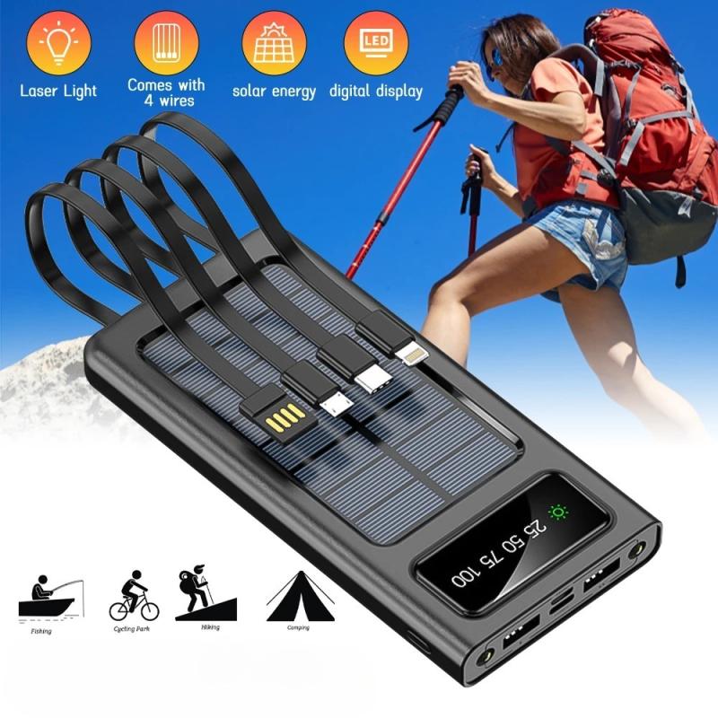 200000mAh Solar Power Bank 4-USB Cable Portable Charger Ultra-Large Ca