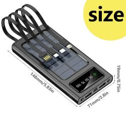 200000mAh Solar Power Bank 4-USB Cable Portable Charger Ultra-Large Ca