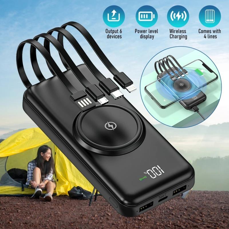20000mAh Wireless Power Bank Fast Charging Built-in Quad Power Cable M