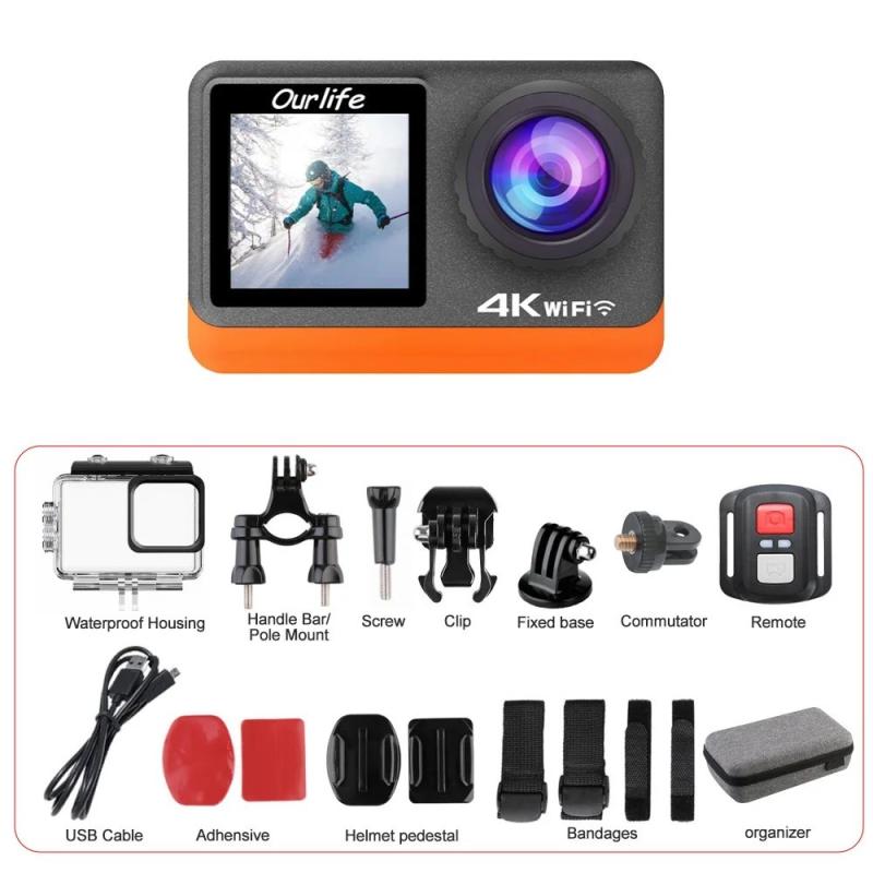 Ouelife MTR80 4K60FPS Action Camera 2.0 inch Touch Screen 170° 30M Wat
