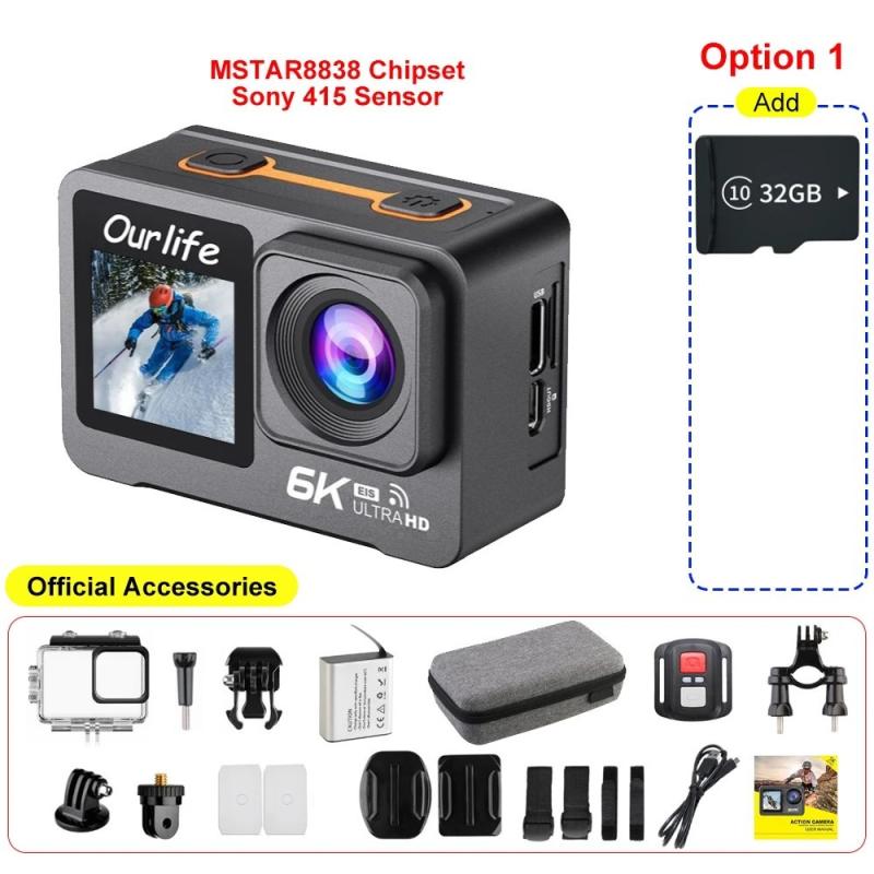 6K Action Camera 5K60FPS 4K60FPS 50MP 2.0" Touch LCD EIS Dual Screen W