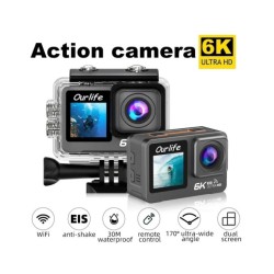 6K Action Camera 5K60FPS 4K60FPS 50MP 2.0" Touch LCD EIS Dual Screen W