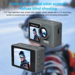 Dual Screen Camera 30m Waterproof Exercise Video Recorder 120° Wide An