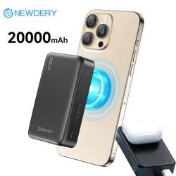 NEWDERY 20000mAh Magnetic Power Bank PD 20W Wireless Fast Charging for