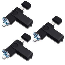 3PCS 3-in-1 USB Flash Drive 128GB 64GB 32GB 16GB 8GB, USB 2.0 High Spe