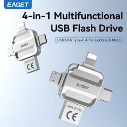 Eaget 4 in 1 USB Flash Drive USB3.0 Type C Lighting Mirco interface Pe