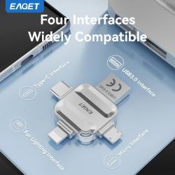 Eaget 4 in 1 USB Flash Drive USB3.0 Type C Lighting Mirco interface Pe