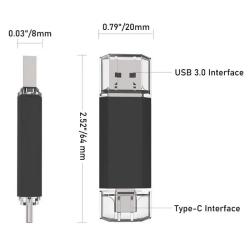 128GB USB C Type C Flash Drive 2 In 1 OTG USB C Memorys Stick With Key