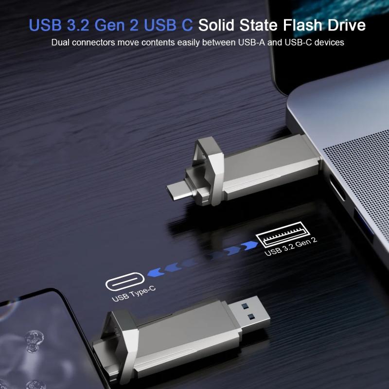 U52 1TB 512GB USB Solid State Drive 1000MB/s USB 3.2 Gen 2 Dual SSD US