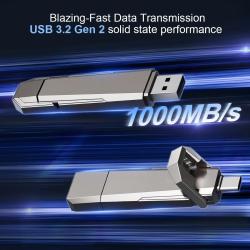 U52 1TB 512GB USB Solid State Drive 1000MB/s USB 3.2 Gen 2 Dual SSD US