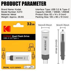 3PCS Kodak K273 USB 3.2 Type C 2 in 1 High Speed For Smartphone Laptop