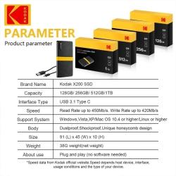 KODAK Rígido Externo SSD Portátil, Unidade de Estado Sólido para Lapto