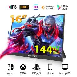 HGFRTEE Portable Gaming Monitor 16 Inch 2.5K 16:10 144Hz 100sRGB 500Cd