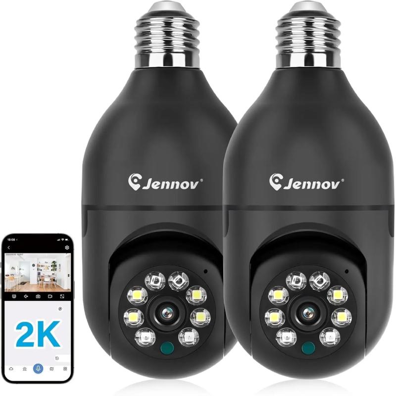 Jennov Light Bulb Security Camera, 360°/2k HD Wireless Camera, Wi-Fi L