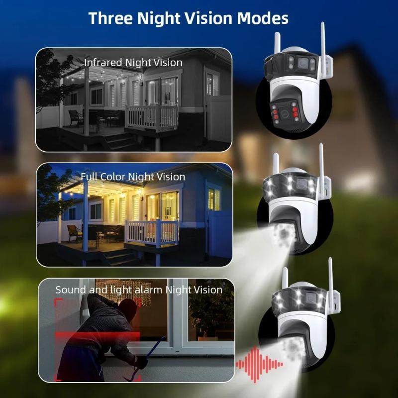 Three Lens PTZ IP Camera Outdoor HD Three Screen WiFi Security Camera 
