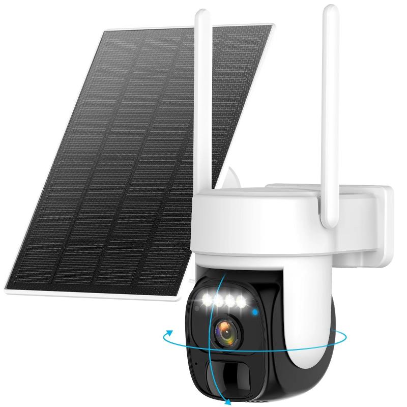 Wireless outdoor solar security camera 2K 360°PZT panoramic tilt, CCTV