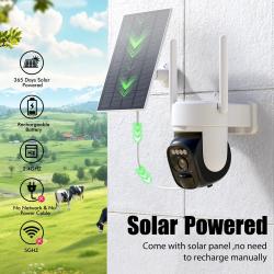 Wireless outdoor solar security camera 2K 360°PZT panoramic tilt, CCTV