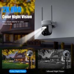Wireless outdoor solar security camera 2K 360°PZT panoramic tilt, CCTV