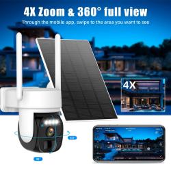 Wireless outdoor solar security camera 2K 360°PZT panoramic tilt, CCTV