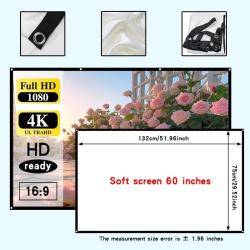 16: 9 white foldable projection screens, 60-150 inches, suitable for h