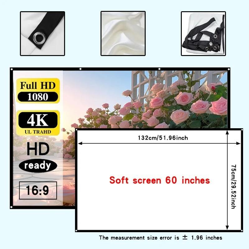 16: 9 white foldable projection screens, 60-150 inches, suitable for h