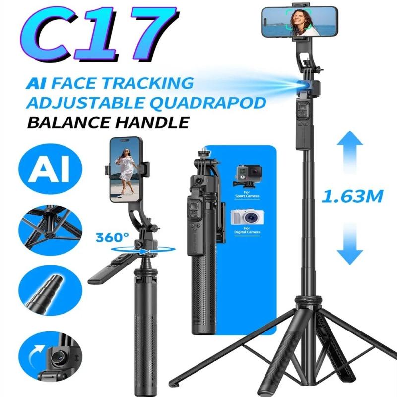 360°Selfie Stick With Bluetooth Remote Intelligent AI Follow-Up Anti S