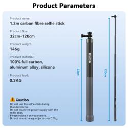 32-120cm Selfie Stick Carbon Fiber Camera Stand Bracket 1/4In Sports C