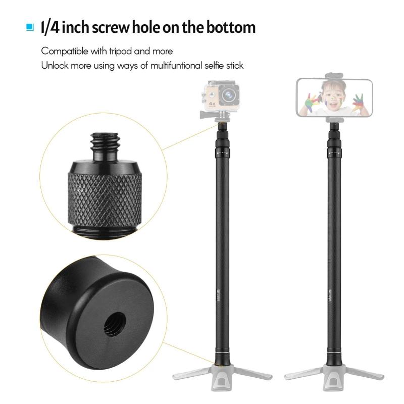3M/1.5M Carbon Fiber Selfie Stick Adjustable Extension Pole with 1/4 I