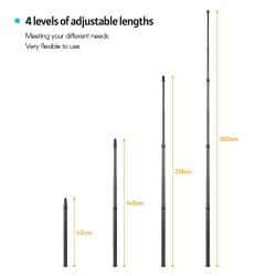 3M/1.5M Carbon Fiber Selfie Stick Adjustable Extension Pole with 1/4 I