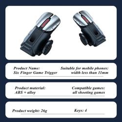 Mobile Game Trigger For PUBG Phone Gaming Controller 6 Finger Trigger 