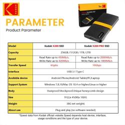 Original Kodak SSD 256GB 512GB 1TB External Hard Drive Type C USB3.1 P