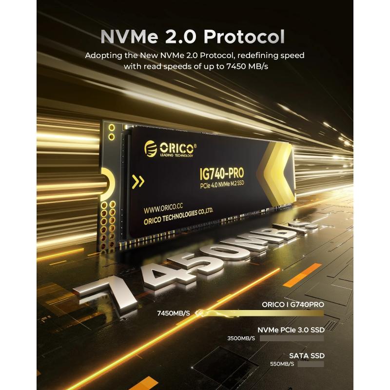 ORICO NVMe 2.0 Internal SSD Solid State Drive PCIe Gen4 M.2 2280 7450M