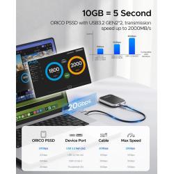 ORICO 2TB Portable SSD Up to 2000MB/s External Solid State Drive, USB 