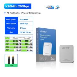 ORICO K20Mini Magnetic External SSD for iPhone 16 15 Pro/Max ProRes 20