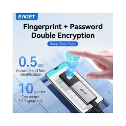 Eaget Fingerprint Encryption Portable SSD 1TB 2TB USB3.2 Type C Solid 