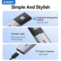 Eaget Portable SSD Fingerprint Encryption USB3.2 Type C 1TB 2TB Solid 