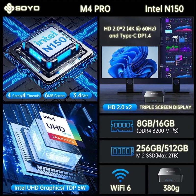 SOYO M4 PRO Mini PC Intel N150 Mini PC Computer PC Win11 Pro MiniPC DD