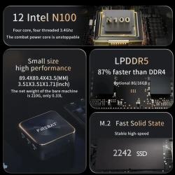 FIREBAT T8 Plus Intel N100 Black CPU Mini PC Desktop Computer 8GB 16GB
