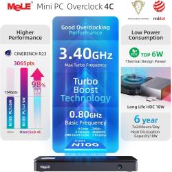 MeLE Slim Mini PC Overclock4C N100 16GB RAM, 512GB Storage, Mini Deskt